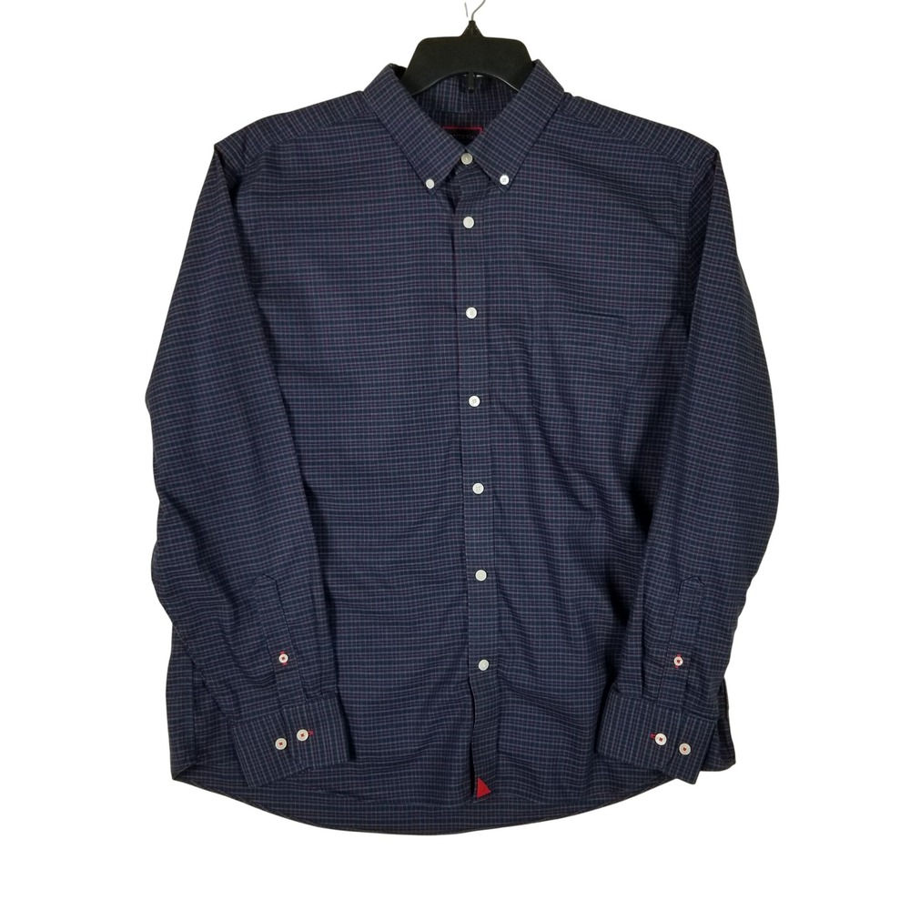 UNTUCKit Button Down Shirt Men XXL Navy Blue Wrinkle Free Grid Plaid Long Sleeve